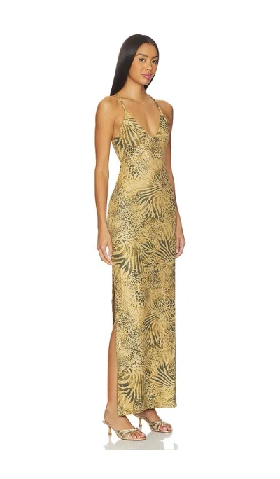 Luli Fama Cross Back Long Dress In Gold