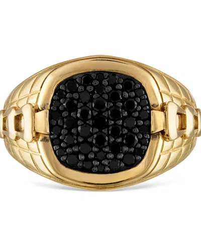 Bulova Men's Classic Black Diamond (1/2 Ct. T.w.) Ring In 14k Gold-plated Sterling Silver In Gold