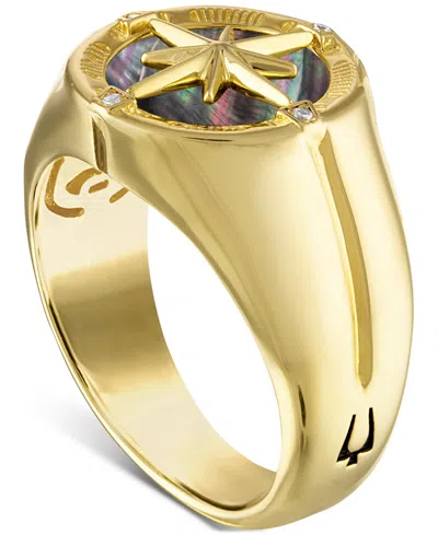 Bulova Men's Marine Star Diamond Accent Ring In 14k Gold-plated Sterling Silver In Gold