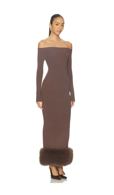 Lovers & Friends Ling Off The Shoulder Faux Fur Detail Dress In Brown
