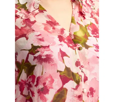 Bcx Juniors' Printed Button-front Blouse In Pink