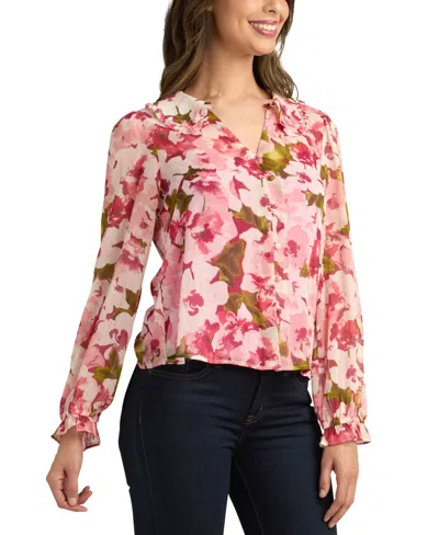 Bcx Juniors' Printed Button-front Blouse In Pink
