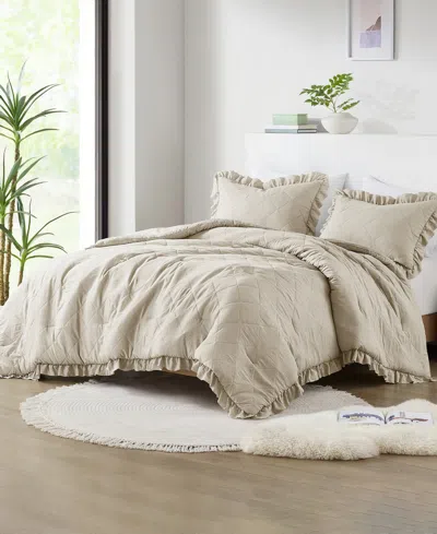 510 Design Phoebe Diamond Quilted Ruffle Edge 3-pc. Comforter Set, King/california King In Neutral