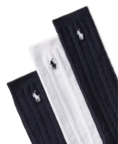 Polo Ralph Lauren Little Girls Knee High Cable Knit Socks, 3-pack In White