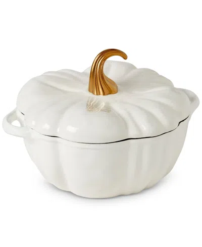 Smith And Clark Iron Works Enameled Cast Iron 4-qt Pumpkin Dutch Oven In White