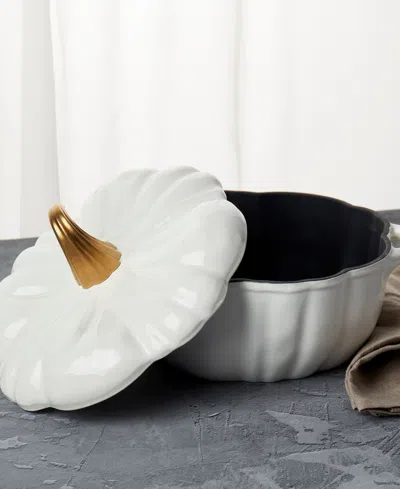 Smith And Clark Iron Works Enameled Cast Iron 4-qt Pumpkin Dutch Oven In White