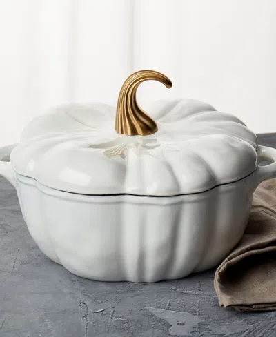 Smith And Clark Iron Works Enameled Cast Iron 4-qt Pumpkin Dutch Oven In White