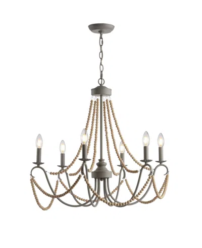 Jonathan Y Rustica 6-light 27" Adjustable Greige, Wood Bead Led Chandelier