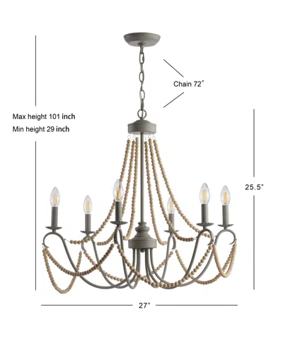 Jonathan Y Rustica 6-light 27" Adjustable Greige, Wood Bead Led Chandelier