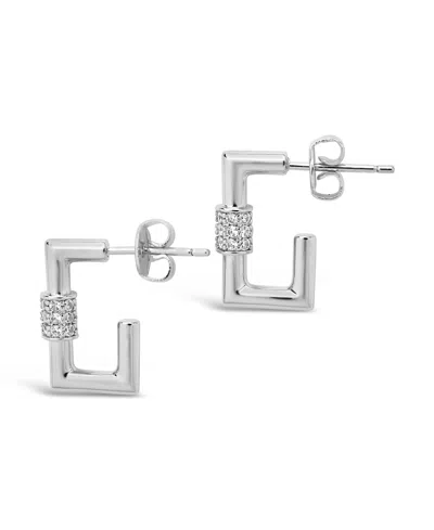 Sterling Forever Square Cubic Zirconia Carabiner Clip Huggie Hoop Earrings In Silver