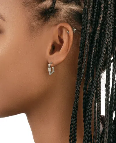 Sterling Forever Square Cubic Zirconia Carabiner Clip Huggie Hoop Earrings In Silver