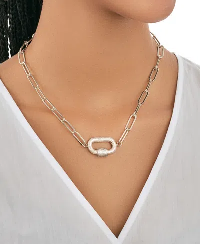Sterling Forever Pave Cubic Zirconia Carabiner Linked Lock Necklace In Silver