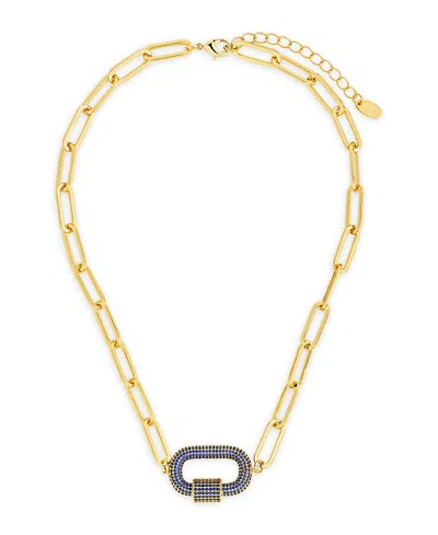 Sterling Forever Pave Cubic Zirconia Carabiner Linked Lock Necklace In Gold