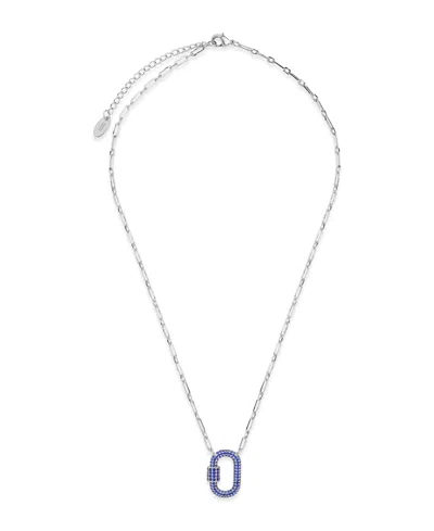 Sterling Forever Pave Cubic Zirconia Carabiner Lock Necklace In Silver
