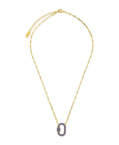 Sterling Forever Pave Cubic Zirconia Carabiner Lock Necklace In Gold