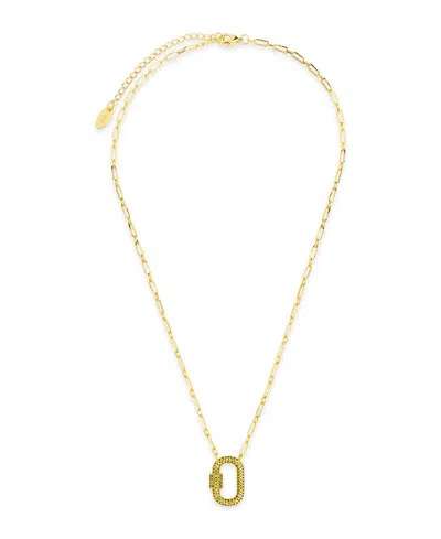 Sterling Forever Pave Cubic Zirconia Carabiner Lock Necklace In Gold