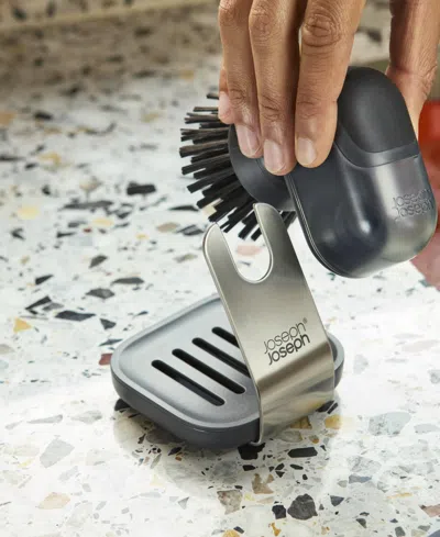 Joseph Joseph Sinktech 2-piece Soap-dispensing Palm Brush With Storage Stand In Black