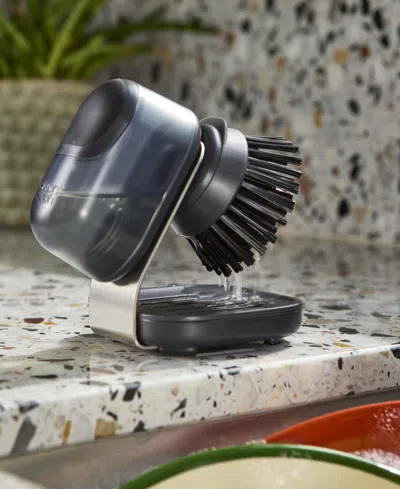 Joseph Joseph Sinktech 2-piece Soap-dispensing Palm Brush With Storage Stand In Black
