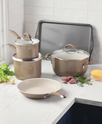 Rachael Ray Cucina Ceramic Nonstick 8-pc. Cookware Set, Created For Macy's In Brown