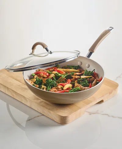 Rachael Ray Cucina Ceramic Nonstick 11" Stir Fry Pan With Lid In Brown
