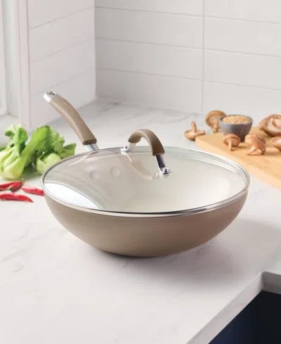 Rachael Ray Cucina Ceramic Nonstick 11" Stir Fry Pan With Lid In Brown