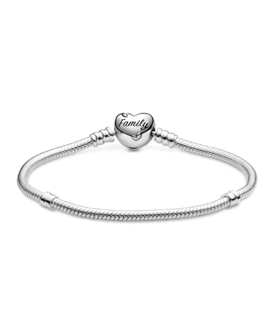 Pandora Moments Cubic Zirconia Family Tree Heart Clasp Snake Chain Bracelet In Metallic