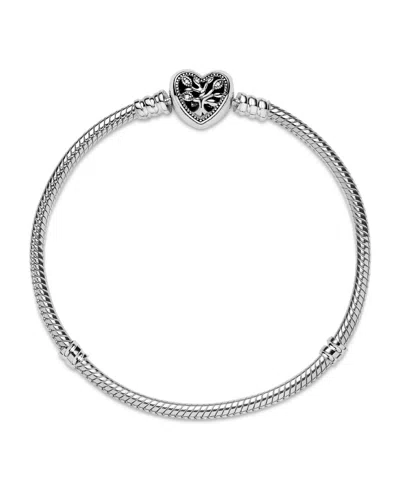 Pandora Moments Cubic Zirconia Family Tree Heart Clasp Snake Chain Bracelet In Metallic