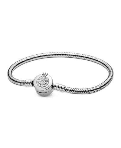 Pandora Moments Cubic Zirconia Sparkling Crown O Snake Chain Bracelet In Metallic