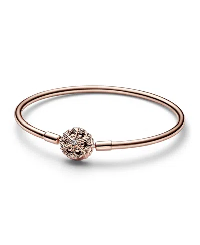 Pandora Rose Gold Plated Snowflake Clasp Bangle Bracelet In Gold