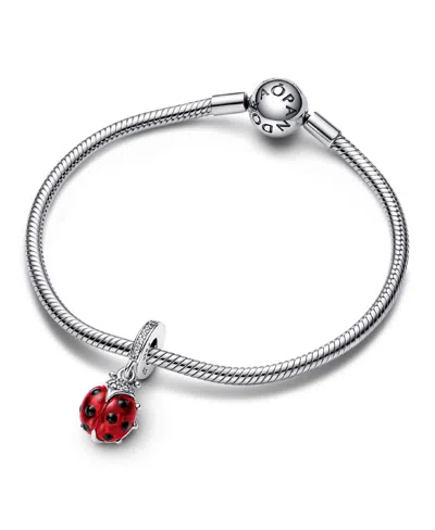 Pandora Mixed Stone Red Ladybird Dangle Charm In Metallic