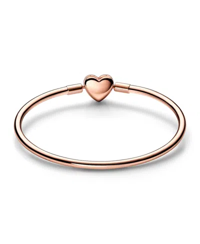 Pandora Rose Gold Plated Heart Clasp Bangle Bracelet In Gold