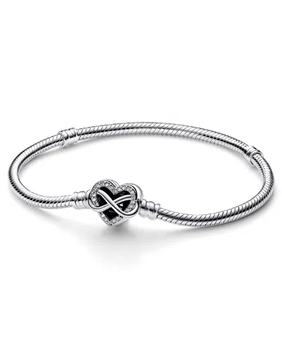 Pandora Moments Cubic Zirconia Sparkling Infinity Heart Clasp Snake Chain Bracelet In Metallic