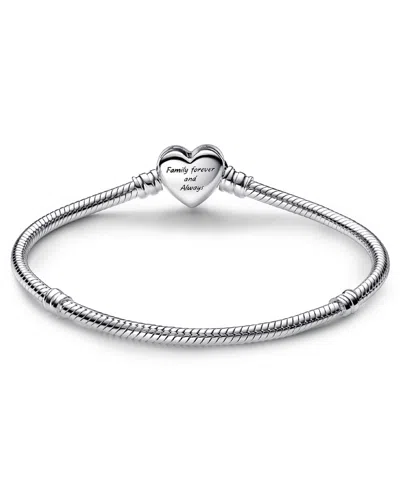 Pandora Moments Cubic Zirconia Sparkling Infinity Heart Clasp Snake Chain Bracelet In Metallic