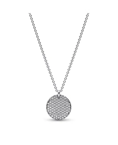 Pandora Sterling Silver Round Disc Collier Necklace In Metallic