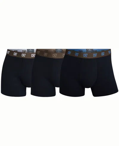 Cr7 Men's Cotton Blend Trunks, Pack Of 3 In Blue