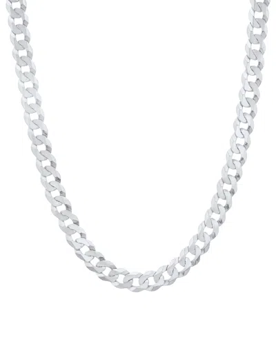 Macy's Polished Solid Flat Curb Link 22" Chain Necklace In 14k Gold-plated Sterling Silver &â Sterling Silv In Metallic