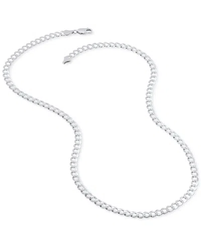 Macy's Polished Solid Flat Curb Link 22" Chain Necklace In 14k Gold-plated Sterling Silver &â Sterling Silv In Metallic