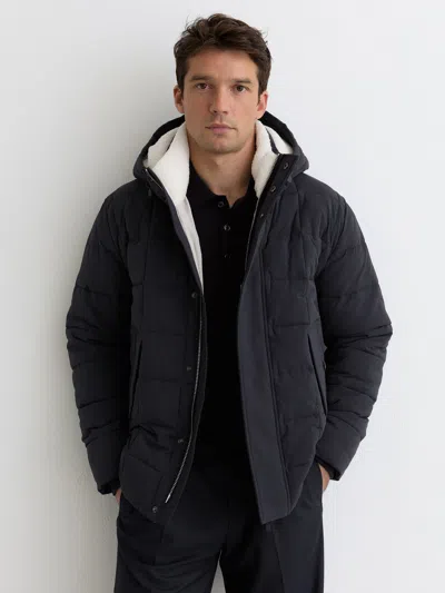 Reiss Navy Fleece-lined Hooded Puffer Jacket In Blue