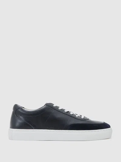 Reiss Dark Navy Bonded-leather Low-top Trainers In Blue