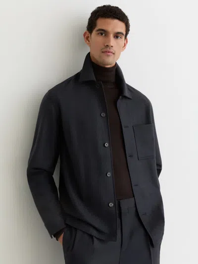 Reiss Cooper Long Sleeve Wool Blend Patch Pocket Shacket In Blue | ModeSens