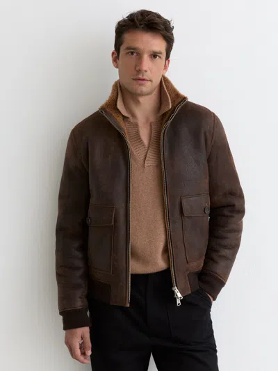Reiss Brown Shearling Zip-through Leather Jacket In Brown