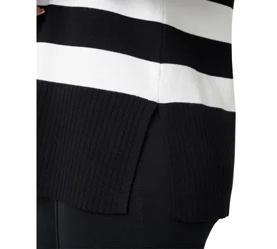 Melissa Paige Petite Striped Side-slit Tunic Sweater In Black