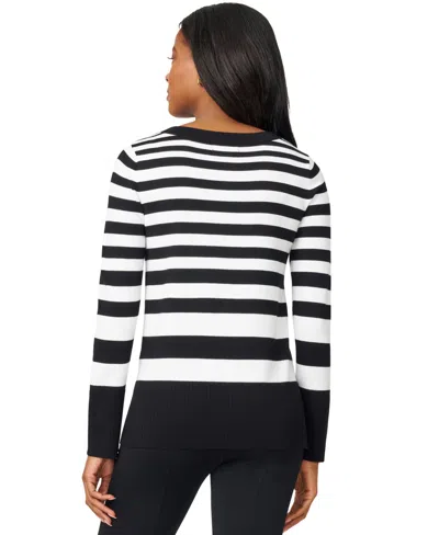 Melissa Paige Petite Striped Side-slit Tunic Sweater In Black