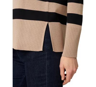 Melissa Paige Petite Striped Side-slit Tunic Sweater In Brown