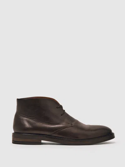 Reiss Dark Brown Leather Lace-up Chukka Boots In Brown