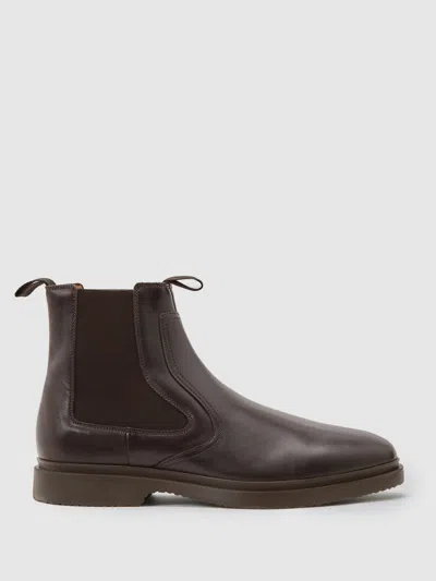 Reiss Dark Brown Leather Chelsea Boots In Brown