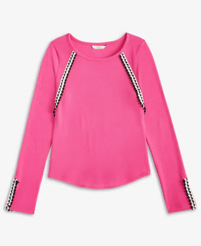 H By Habitual Big Girls Crochet-trim Rib-knit Top In Pink