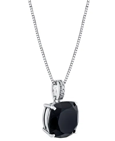 Macy's Onyx (6 1/6 Ct. T.w.) & Diamond Accent Square 18" Pendant Necklace In Sterling Silver In Black