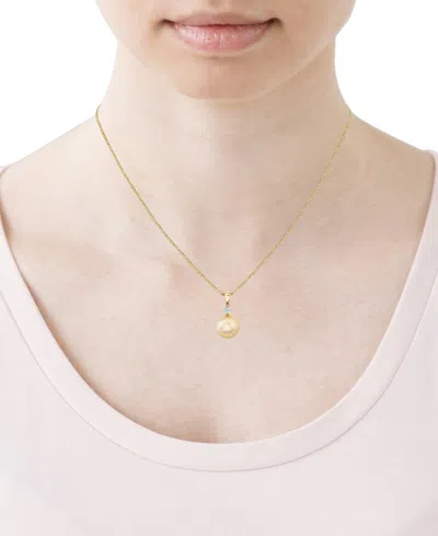 Macy's Cultured Golden South Sea Pearl (11mm) & Diamond (1/10 Ct. T.w.) 18" Pendant Necklace In 14k Gold In Gold