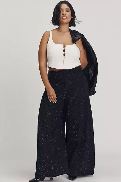 Eloquii Plus Embellished High-rise Wide-leg Pants In Black